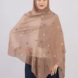 IDH London Women Earthy Elegance Embroidered Hijab Georgette Scarf-picture-36