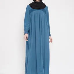 NABIA Women Blue Solid Lace Work Abaya Burqa-picture-25