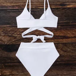 valardoh Solid Women Bikini White Swimsuit image 2