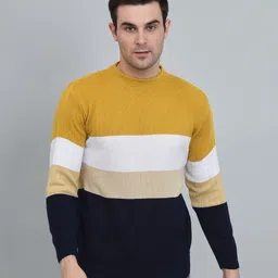 willey Men Striped Round Neck Multicolor Sweater image 1