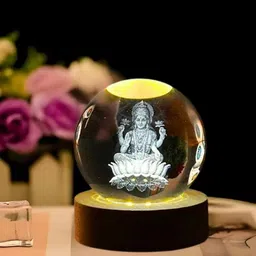 devmann Goddess Laxmi Ji Crystal Ball Night LED Lamp with Wooden Base Perfect for Gift Night Lamp image 5