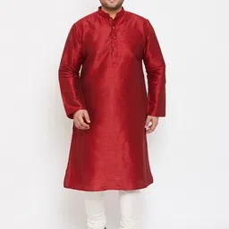 vastramay plus Men Solid Silk Blend Straight Kurta image 3