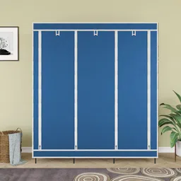 furnigully 88130Blue-N Cloth Rack Storage Organizer Shelves Almirah PP Collapsible Wardrobe image 3