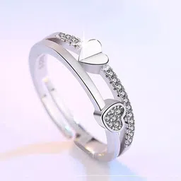 thrillz Valentine Gift For Girlfriend Silver Heart Ring For Women Red Rose Heartbox Gift Stainless Steel Cubic Zirconia Silver Plated Ring image 2