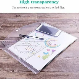 jsm Plastic A4 Document File Bag, Transparent Envelope Holder Storage Case, Snap Button Organizer, My Clear Plastic Container - Pack of 10 image 4