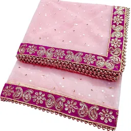 navti creations Net Embroidered Peach, Pink Women Dupatta image 2