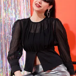 tokyo talkies Casual Regular Sleeves Solid Women Black Top image 5