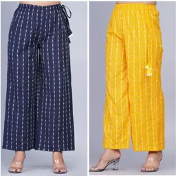 loopup Pack of 2 Women Regular Fit Blue, Yellow Pure Cotton Trousers image 1