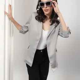 kotty Women Solid Mandarin Casual Blazer-picture-17