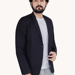 click one Men Solid Single Breasted Casual Blazer image 5