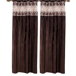 mfd home furnishing Brown Velvet Blackout 7 Feet Eyelet Curtain (Set of 2) image 4