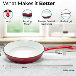 the better home Rustic Series Cast Iron Cookware (25cm) | Enamel Coated Iron Deep Frying Pan Appachatty 1.5 L capacity 25 cm diameter image 4