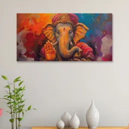 nestroots Canvas Framed Vibrant Ganesha Artistry in Color Wall Painting(12X24 Inch)-picture-24