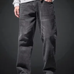 denim look Men Loose Fit Mid Rise Dark Grey Jeans-picture-23