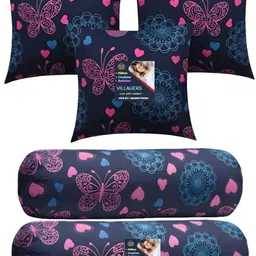 villagers Microfibre Bolster Pack of 5 Geometric 3 Cushion & 2 Bolster Set - Butterfly Print-picture-17