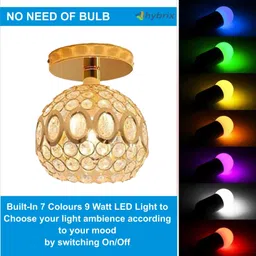 hybrix LED 9 Watt K9 Crystal Ceiling Lamp, Golden, 7 Colors Light by Switching On/Off, Chandelier Ceiling Lamp image 2