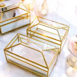 Trendy Gold Glass & Metal Tissue Box-image-11