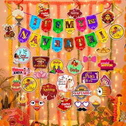 zyozique Multicolor 1st Navrati Decorations Banner,Photo Booth Porps,Swirls And Light (Pack Of 31) image 1