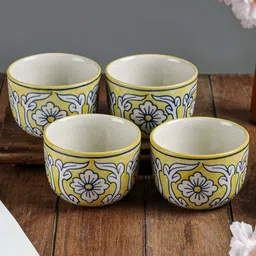 Manohar Yellow & White 300ml (Set of 4) Ceramic Dinner Bowl by Vareesha image 1