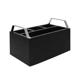 Metalsmith Premium Solid Wood Cutlery Holder With Metal Handle | Multipurpose Cutlery Organiser I Tableware Storage Box l Black & Silver image 4