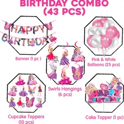 zyozi Barby Princess Birthday Decorations -Banner,Balloons,CupCake Topper (Pack Of 43) image 2