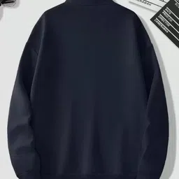 grand malbork Men Solid High Neck Dark Blue Sweater image 2