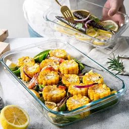 crystalarc Borosilicate Glass Vegetable Bowl 1000ml, 1600ml, 2200ml Rectangular Borosilicate Microwave Safe Glass Serving Store Baking Mixing Bowl with Handle Set of 3 image 4