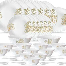 larah by borosil Pack of 33 Opalware Gold color 100% born ash free 33Pcs Dinner Set-picture-20