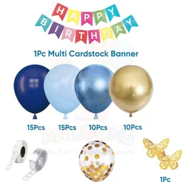 aniloons Blue and Gold Theme with Butterflies and Happy Birthday Banner image 2