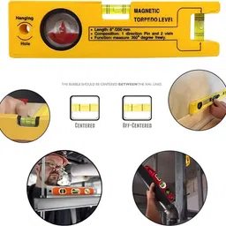arqest Magnetic Torpedo Level Set – 200mm/8 Inch Spirit Level A_a4 8" Long, Measures 360 Magnetic Torpedo Level with Magnet and 2 Vials Magnetic Torpedo Level image 2