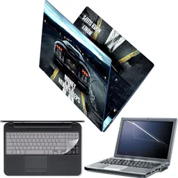 FineArts Laptop Skin with Screen Guard and Key Guard - Money Never Sleeps Car Design Combo Set-picture-12