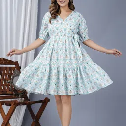 khedapati Women Fit and Flare Green Knee Length Dress image 1