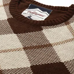 roadster Men Checkered Round Neck Brown Sweater image 3