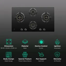 Electrolux UltimateTaste 300 Glass Top 4 Burner Automatic Hob (One Hand Ignition, Black) image 3