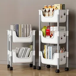 coroid Plastic Metal 3 Shelf Book Shelf Organizer Basket Organizer Multipurpose Metal Close Book Shelf image 3