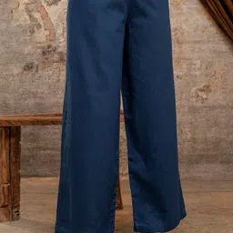 koora Women Relaxed Dark Blue Cotton Blend Trousers image 4