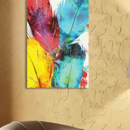 da monica Colorful Feather Art Multicolour Canvas Teakwood And MDF Framed People and Places Art Print image 1