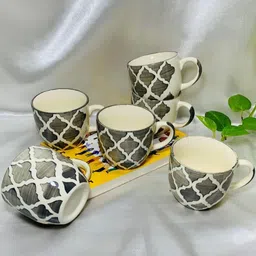 ktcestore Pack of 6 Ceramic Exclusive Grey Full Print Cups image 3