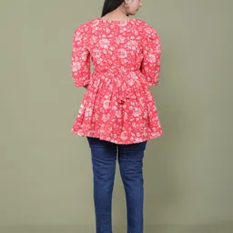 vxr Casual Puff Sleeves Printed Women Orange Top image 3