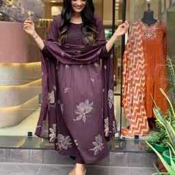 tasrika Printed Anarkali Kurta, Bottom & Dupatta Set image 4