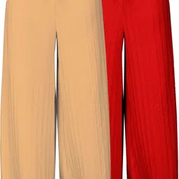 Pack of 2 Women Comfort Fit Multicolor Lycra Blend Trousers-image-3