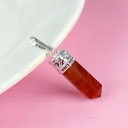 reiki crystal products Carnelian Pendant Pencil Pendant Crystal Pendant Pencil Shape Stone Pendant Reiki Healing Pendant With Silver Polish Metal Chain Healing Stone Pendant With Chain - Orange Pendant Carnelian Crystal Pendant image 3