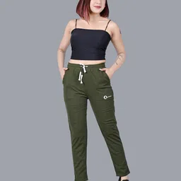 antrue Women Solid Olive Track Pants image 5