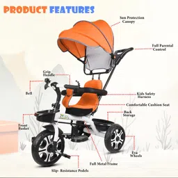 baby smile Baby Tricycle for Kids | Cycle with Parental Control Handle (1–3 Years) baby cycle with push handle canopy Tricycle image 2