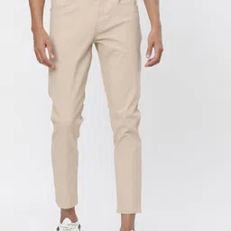 highlander Men Slim Fit Beige Cotton Blend Trousers-picture-25