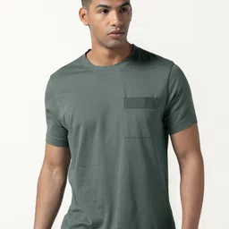 damensch Men Printed Crew Neck Cotton Blend Green T-Shirt image 1