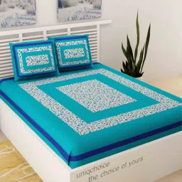 uniqchoice Turquoise Floral 120 TC 100% Cotton Queen Bedsheet With 2 Pillow Covers-picture-23
