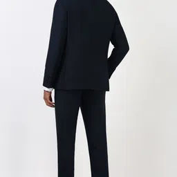 peter england Men Men Navy Dots Slim Fit Formal Two Piece Suit Graphic Print Suit image 3