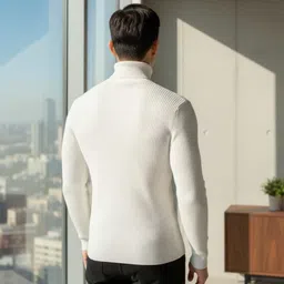 fashlook Men Solid High Neck White Sweater image 2