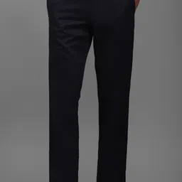 louis philippe Men Tapered Dark Blue Pure Cotton Trousers-picture-26